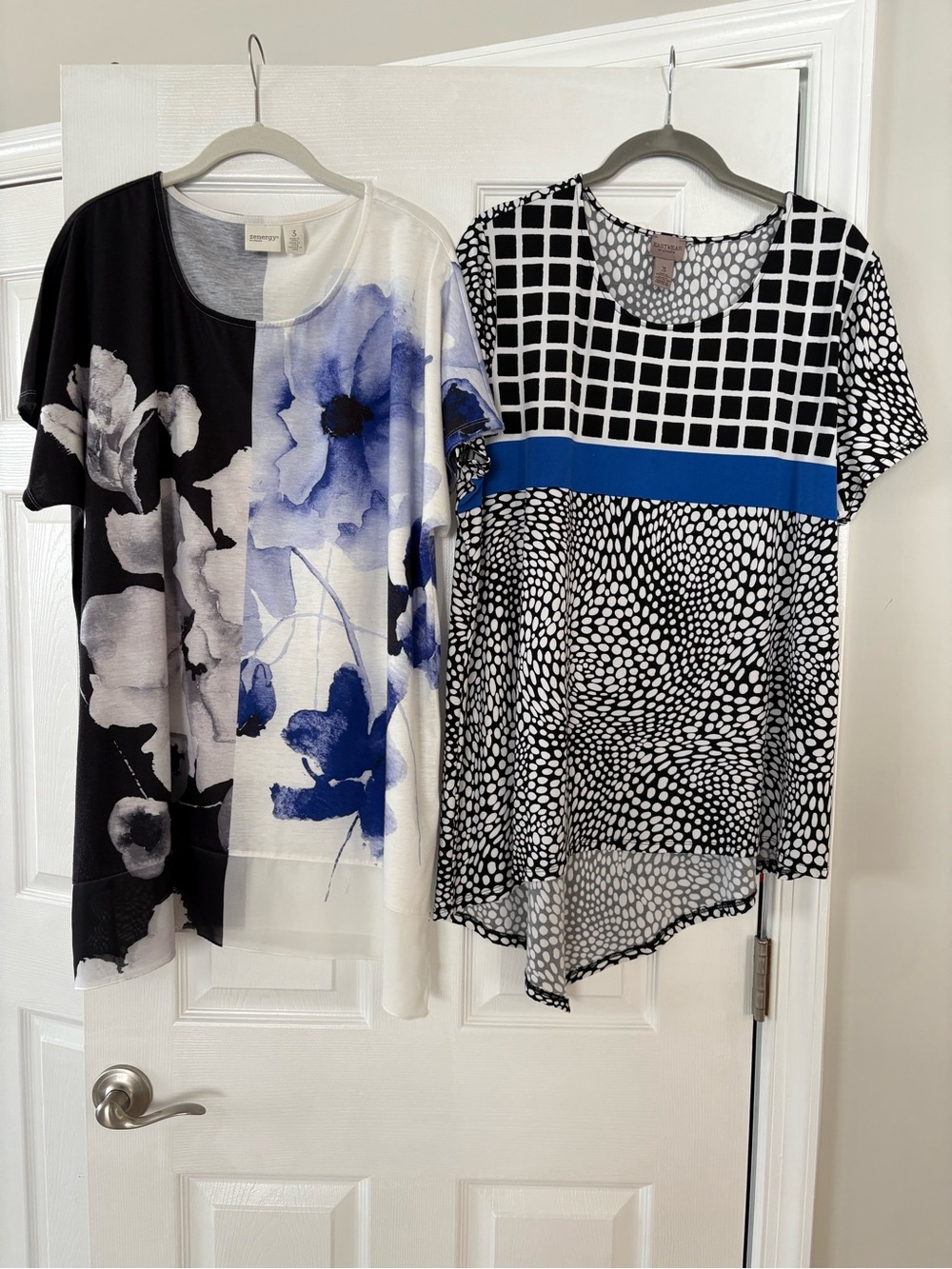 Elegant Blue & Black Floral Split-Panel Women's Top - Chicos